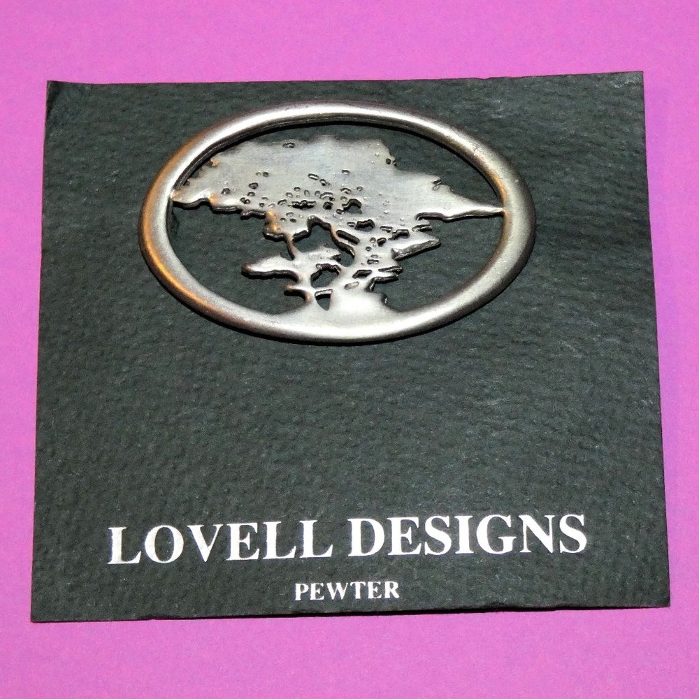 Vintage Lovell Designs Pewter Brooch Pin w/Card Ken Kantro Bonsai Tree Signed